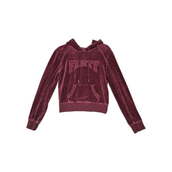 FENTY x Puma RHIANNA Women's Crop Pullover Hoodie Velour Maroon Small - Picture 1 of 6